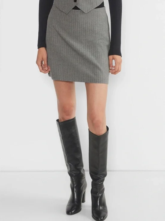 Aritzia Wilfred Classic Mini Skirt Grey Stripe Size 4 NWT A Line High Rise Chic - Picture 2 of 15
